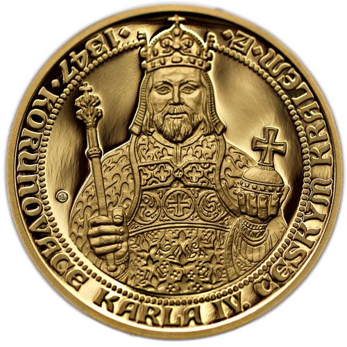 Zlatá pamětní medaile k 660. výročí korunovace Karla IV vydaná v roce 2007. | Foto: Zlaté mince - numismatika