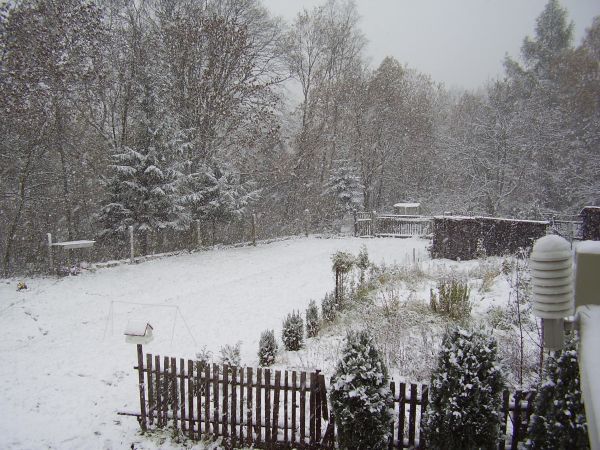 "Sněžit začalo ve středu,kdy nám napadl i první poprašek letošní zimy, včera už to byly 2 až 4 cm sněhu, které se udržely po celý den při teplotách od -3 do +1 stupně. Dnes opět něco připadlo, takže tu máme celkem 5 centimetrů sněhu. To je ne začátek listopadu dost vyjímečné, zvlášť když se sníh a mráz drží po několik dní," řekl Aktuálně.cz amatérský meteorolog Karel Hrdlička. | Foto: Karel Hrdlička