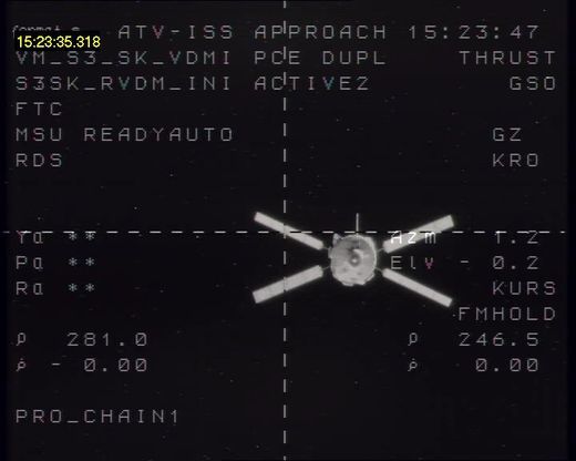 Jules Verne v zaměřovačích astronautů na Mezinárodní veesmírné stanici ISS. | Foto: ESA