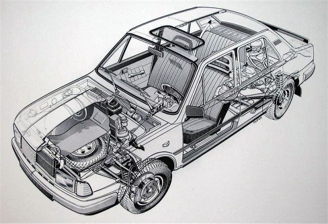 Technický řez modelovou řadou Škoda 742 s motorem vzadu, chladičem vpředu a pohonem zadních kol. | Foto: Škoda