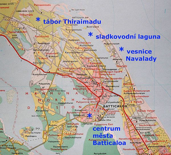 Mapa pobřeží u města Batticaloa na východě Srí Lanky. | Foto: Ondřej Besperát, Aktuálně.cz