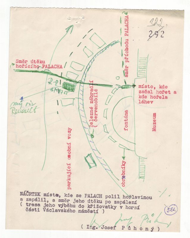 Náčrtek z vyšetřování Palachova činu | Foto: Archiv bezpečnostních složek