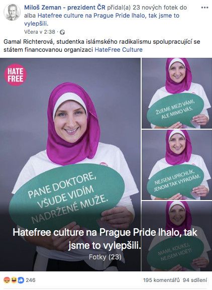 Hoax s falešnými fotografiemi šířený ve facebookové skupině Miloš Zeman - prezident ČR. | Foto: Facebook skupiny Miloš Zeman - prezident ČR