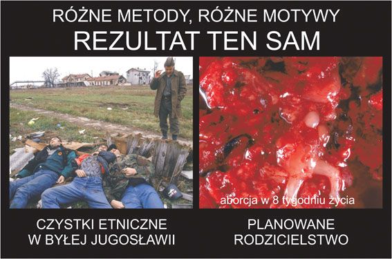 Snímek z výstavy Vyber život: "Různé metody, různé důvody - výsledek stejný, Etnické čistky v bývalé Jugoslávii, plánované rodičovství" | Foto: nieaborcji.pl