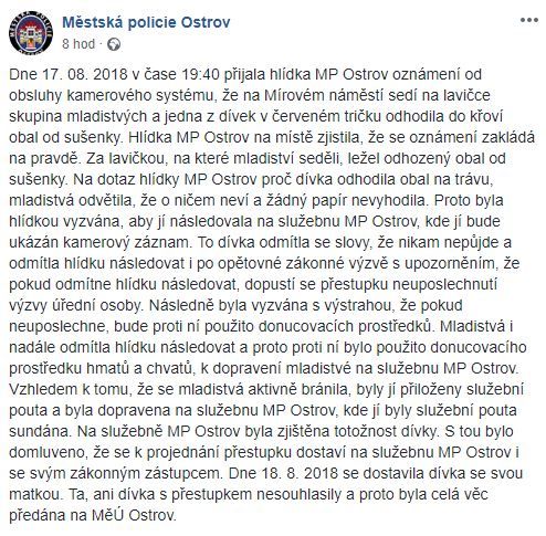 Foto: Facebookový profil Městské policie Ostrov