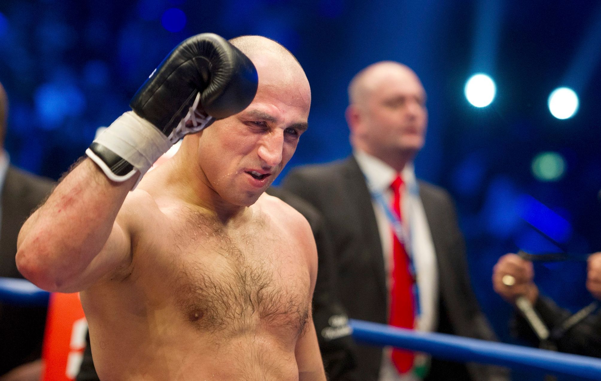 German WBO super-middleweight boxer, Arthur Abraham, reacts after winning the title fight against his challenger, Britain's Paul Smith, in Berlin