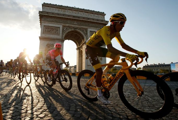 FILE PHOTO: Cycling - Tour de France - The 128-km Stage 21 from Rambouillet to Paris Champs-Elysees - July 28, 2019 - Team INEOS rider Egan Bernal of Colombia, wearing th