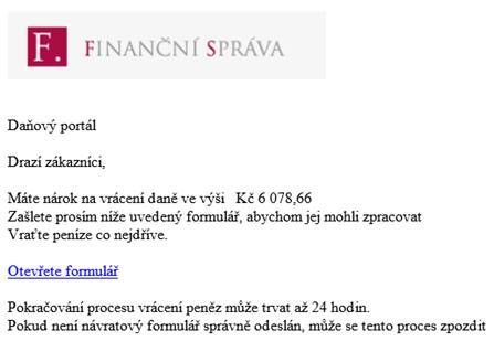Podvodný e-mail s logem Finanční správy