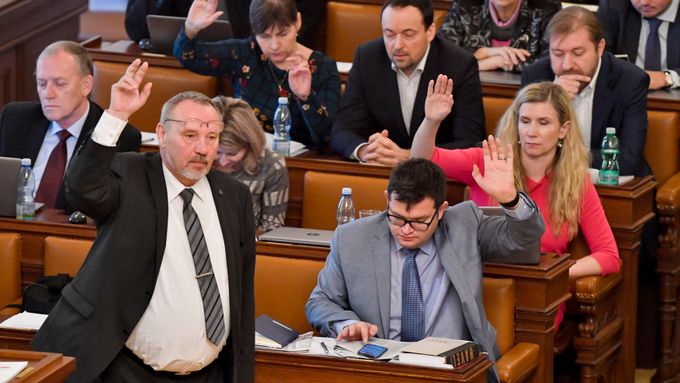 Jednání o zdanění církevních restitucí v lednu 2019, na snímku poslanci a poslankyně ČSSD a KSČM.