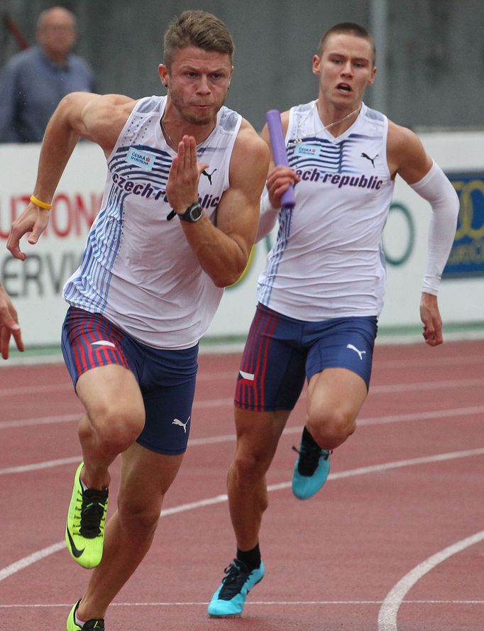 Atletka, Memoriál Josefa Odložila 2013: štafeta 4x100 m, Pavel Maslák (vpravo)