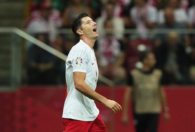 Robert Lewandowski reaguje po proměněné penaltě