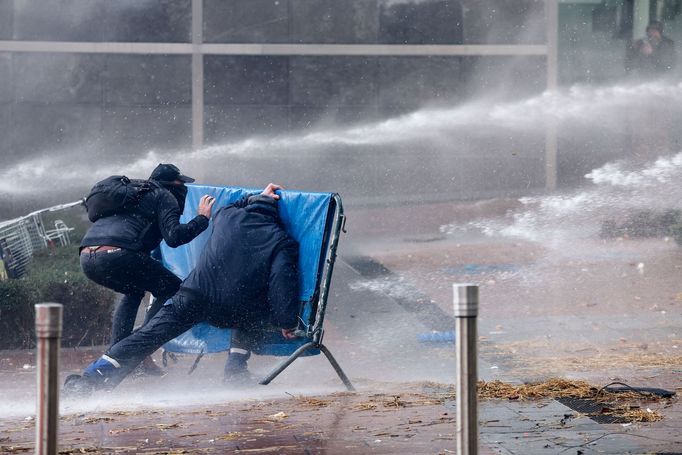 Protesty farmářů v centru Bruselu 1. února 2024.