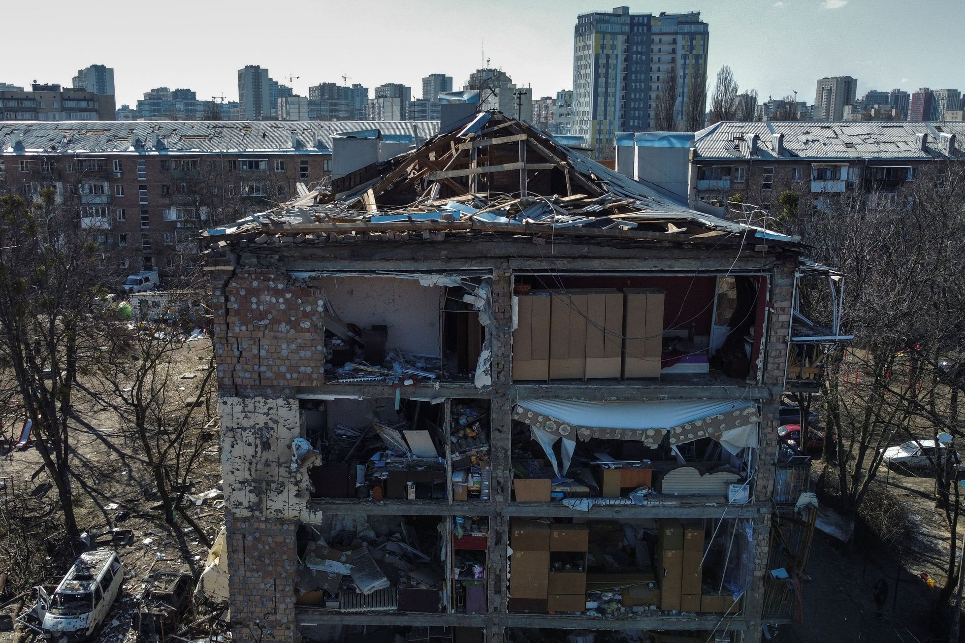 Ukrajina zničená města ruský útok fotky ze vzduchu