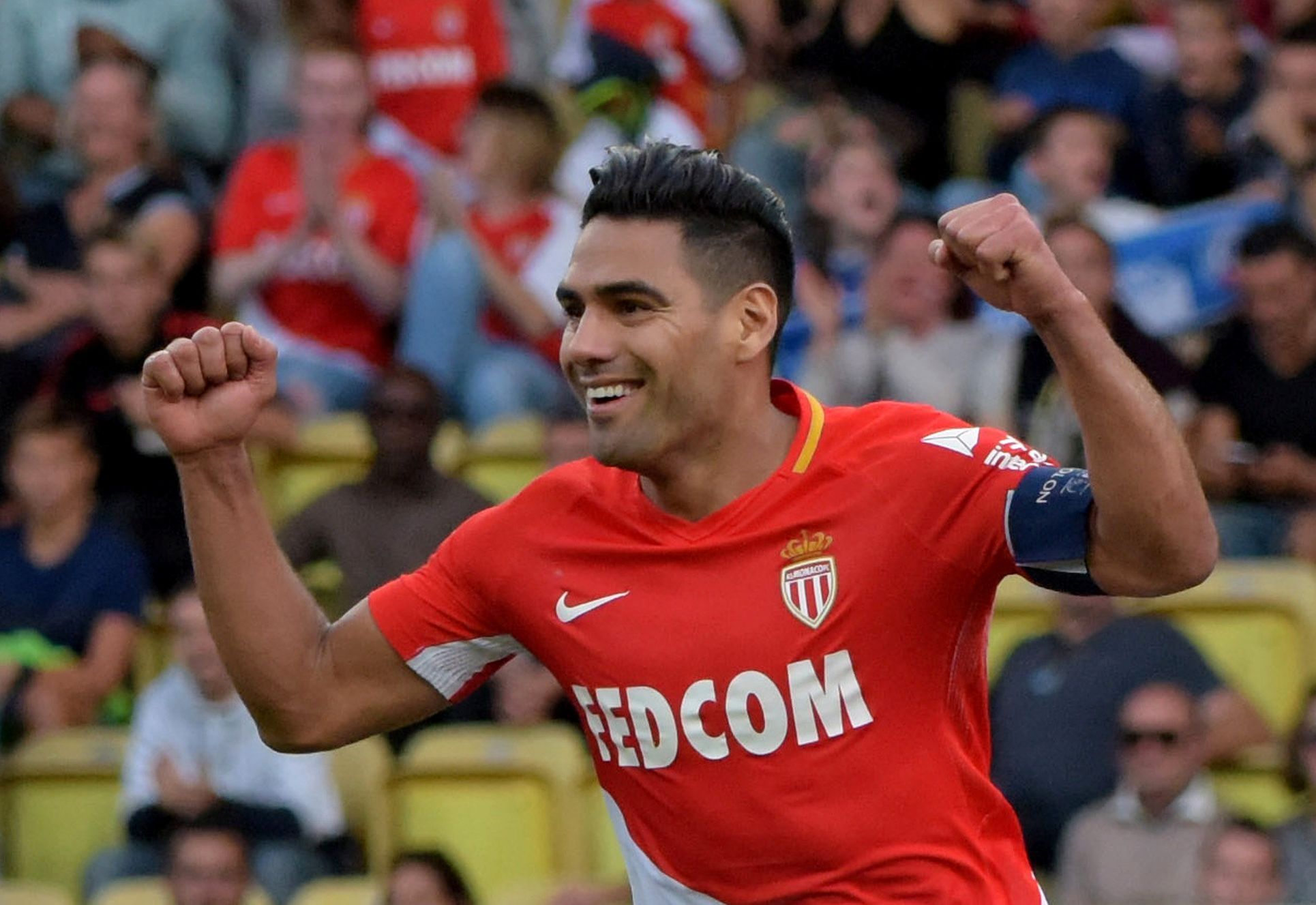 Radamel Falcao (Monako) slaví gól proti Štrasburku