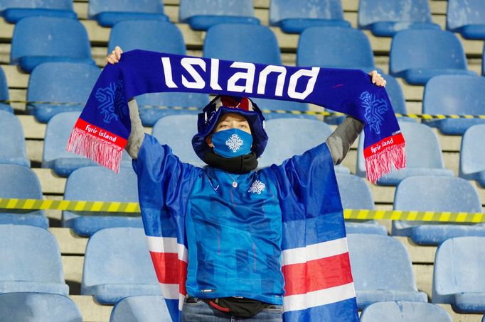 Soccer Football - UEFA Nations League - League A - Group 2 - Iceland v Belgium - Laugardalsvollur, Reykjavik, Iceland - October 14, 2020 A fan is seen during the match RE