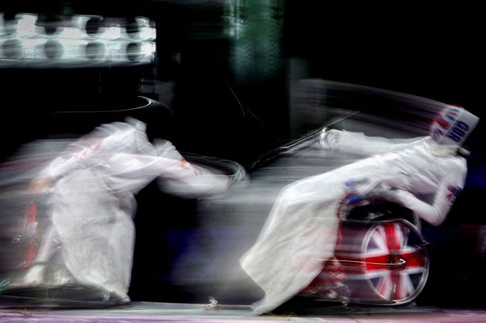 Paris 2024 Paralympics - Wheelchair Fencing - Men's Epee Category A Gold Medal Bout - Grand Palais, Paris, France - September 6, 2024 Gang Sun of China in action with Pie