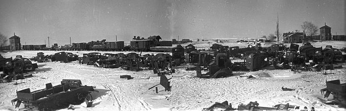 German military equipment seized by Soviet forces The 1941-1945 Great Patriotic War against Nazi Germany. German military equipment seized by Soviet forces during the July 17, 1942 -- February 2, 1943 Battle of Stalingrad, now Volgograd. Reproduction of photo.