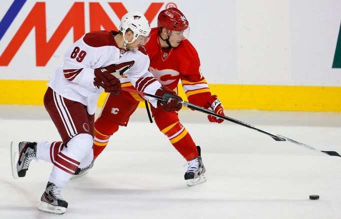 Jiří Hudler a Mikkel Boedker v utkání NHL 2013