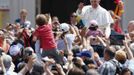 Pope Francis waves at the end of a canonization mass in Saint Peter's Square at the Vatican May 12, 2013. The Pope led a mass on Sunday for candidates for sainthood Antonio Primaldo, Mother Laura Montoya and Maria Guadalupe Garcia Zavala.