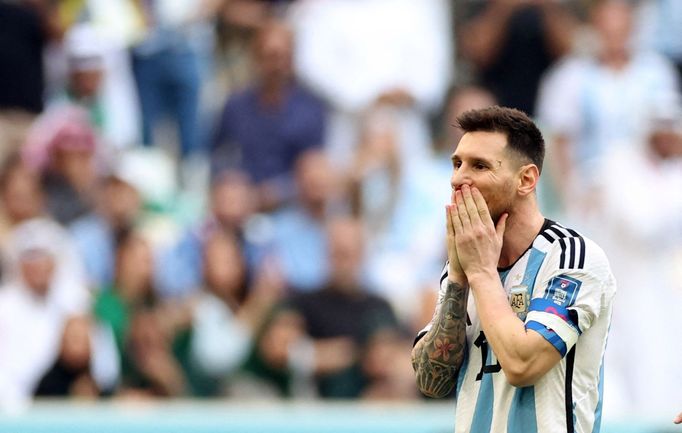 Lionel Messi po neuznaném gólu v zápase Argentina - Saúdská Arábie na MS 2022