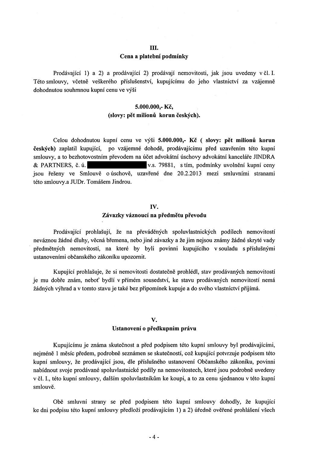 Kupní smlouva - statek Petr Bendl