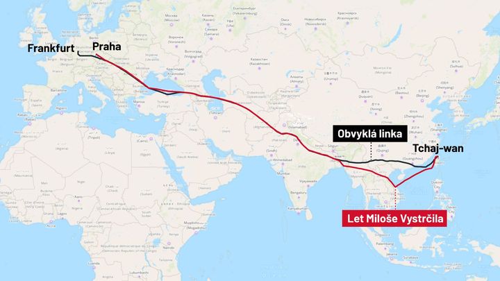 Neobvyklá trasa. Letadlo s Vystrčilem se při cestě na Tchaj-wan důsledně vyhnulo Číně