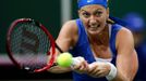 Fed Cup, finále 2014: Petra Kvitové v zápase s Angelique Kerberovou