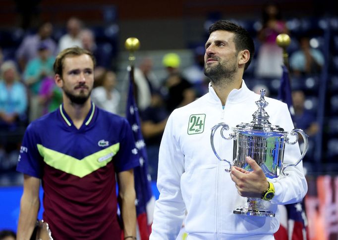 Novak Djokovič a Daniil Medveděv, finále US Open 2023