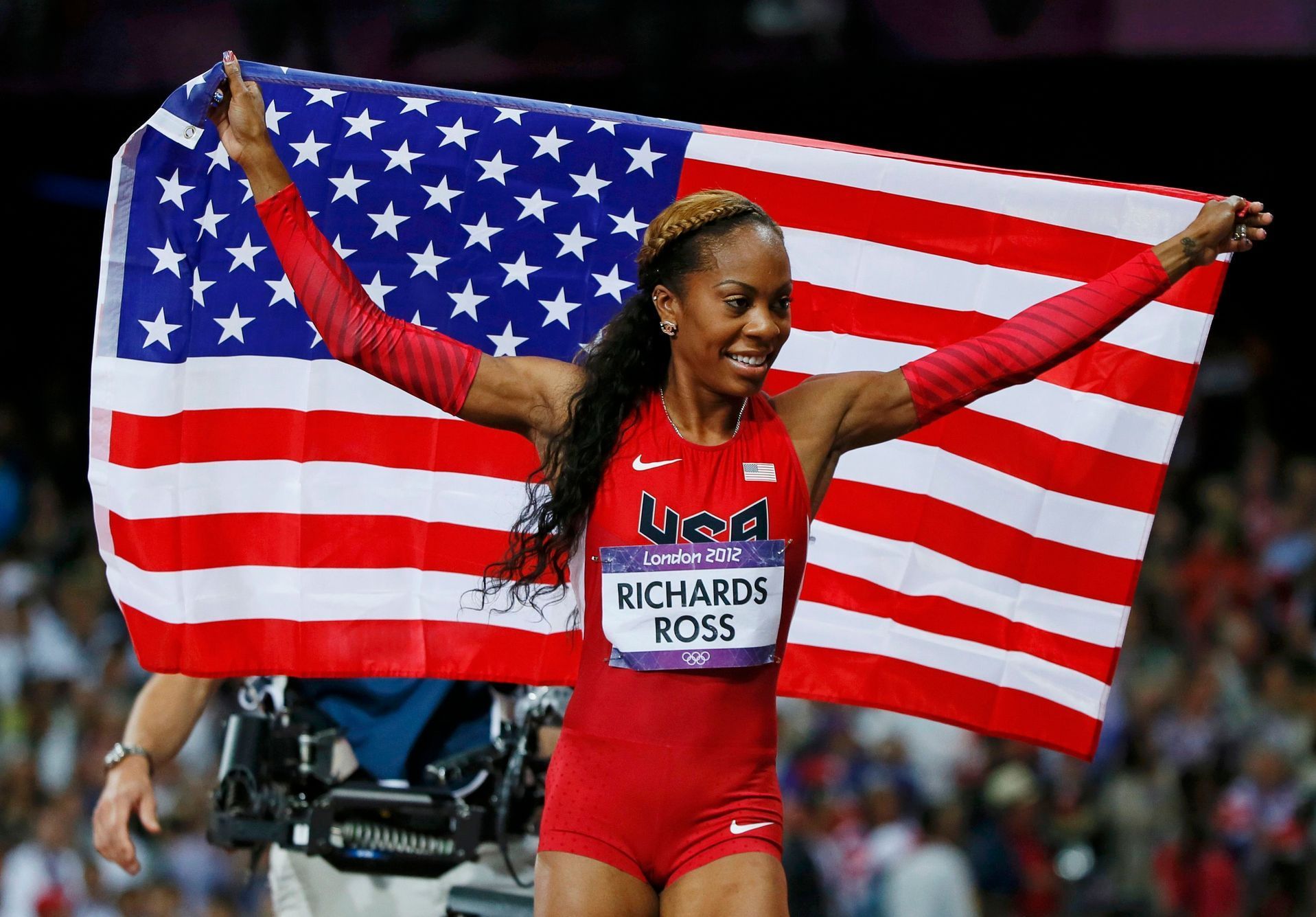Americká atletka Sanya Richardsová-Rossová se raduje ze zlata v běhu na 400 m