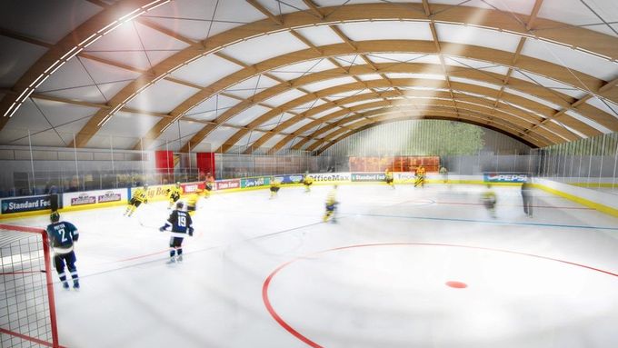 Takhle vypadá univerzální projekt nízkonákladového zimního stadionu, který si nechal vypracovat Český svaz ledního hokeje. Chce s ním rozšířit hokej do malých měst.