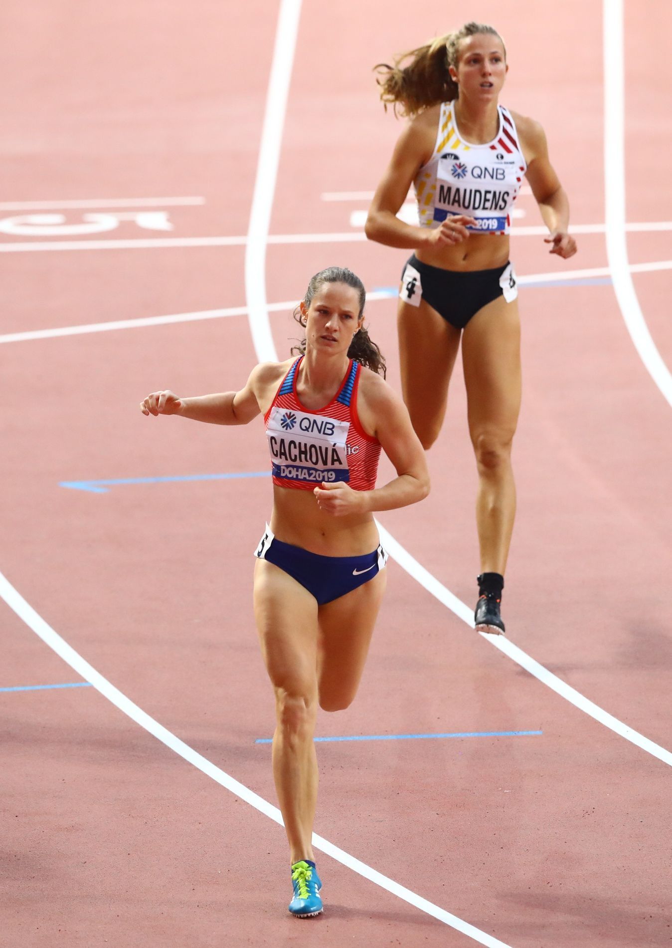 Kateřina Cachová v běhu na 100 m v rámci sedmiboje na MS 2017