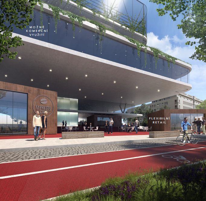 Návrh počítá také s komerčními prostory, cyklostezkou a zelení na střeše či v okolí parkovacího domu.