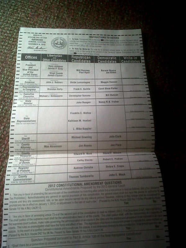Volební lístek v New Hampshire