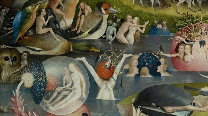 Další detail z Boschova slavného obrazu Zahrada pozemských rozkoší, tentokrát ze střední části triptychu znázorňujícího světské požitky.
