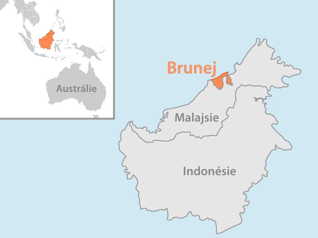 Mapa ukazující, kde leží Brunej.