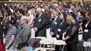 Thousands gather in a memorial service for Massachusetts Institute of Technology Patrol Officer Sean Collier at Briggs Field at MIT in Cambridge, Massachusetts April 24, 2013. The officers, friends, family and MIT employees paid tribute to Collier, allegedly killed by the brothers accused of the Boston Marathon bombings. REUTERS/M. Scott Brauer/MIT/Handout (UNITED STATES - Tags: CIVIL UNREST CRIME LAW) NO SALES. NO ARCHIVES. FOR EDITORIAL USE ONLY. NOT FOR SALE FOR MARKETING OR ADVERTISING CAMPAIGNS. THIS IMAGE HAS BEEN SUPPLIED BY A THIRD PARTY. IT IS DISTRIBUTED, EXACTLY AS RECEIVED BY REUTERS, AS A SERVICE TO CLIENTS Published: Dub. 24, 2013, 8:56 odp.