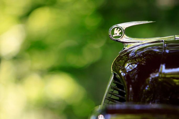 Detail Škody 1100 OHV z roku 1939 během prvního ročníku rumunské soutěže ,,Vintage Cars Elegance Contest" pořádané v Sinaiaském horském středisku naproti královskému hradu Peles, 140 kilometrů severně od Bukurešti, 28. května 2011. Této přehlídky veteránů se zúčastnilo třicet šest historických vozů vyrobených v letech 1930 až 1975. REUTERS/Bogdan Cristel