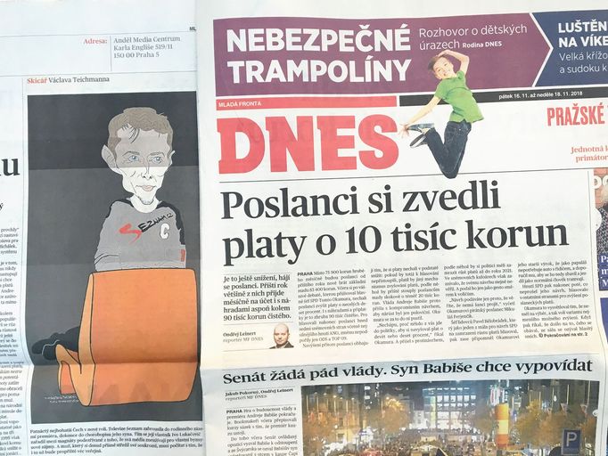 Fotoreprodukce vydání deníku MF Dnes ze dne 16. 11. 2018.