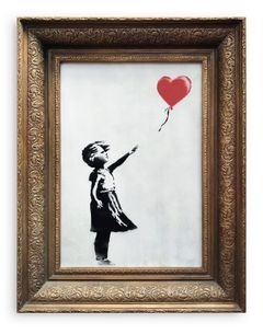 Oficiální reprodukce Banksyho malby Dívky s balonem.