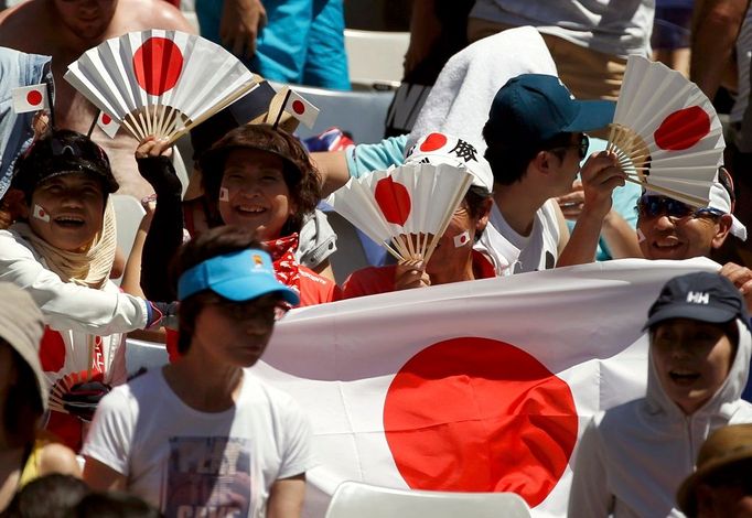 1. den Australian Open (fanoušci Keie Nišikoriho)