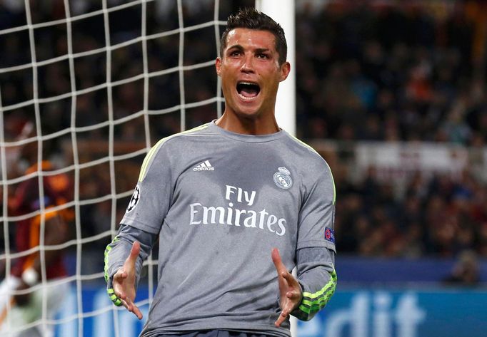 Real Madrid's Cristiano Ronaldo reacts during the match against AS Roma.