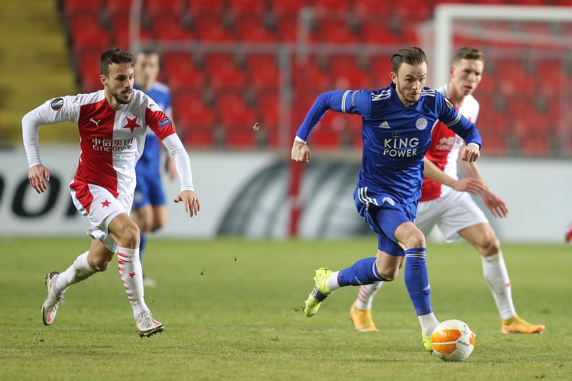 Jakub Hromada v prvním zápase 2. kola EL Slavia - Leicester