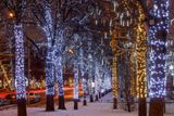 Pekelně romanticky světélkující stromy v Moskvě.