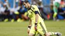 Spain's goalkeeper Iker Casillas reacts after a goal by Netherlands during their 2014 World Cup Group B soccer match at the Fonte Nova arena in Salvador June 13,2014. REU