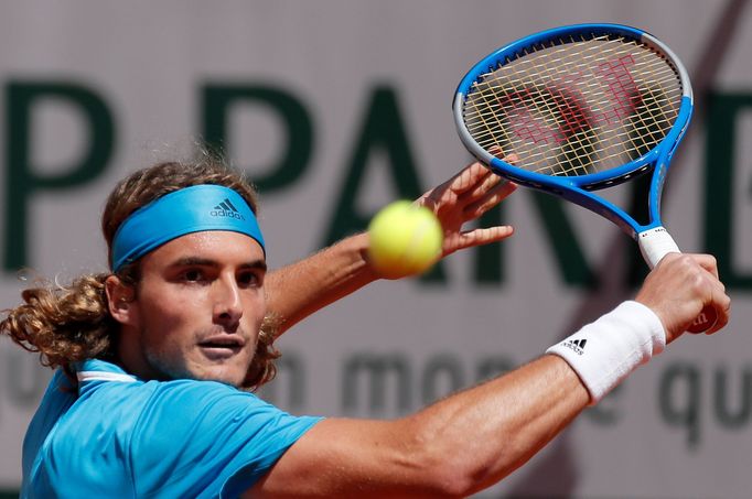 Tennis - French Open - Roland Garros, Paris, France - June 1, 2019. Greece's Stefanos Tsitsipas in action during his third round match against Serbia's Filip Krajinovic.