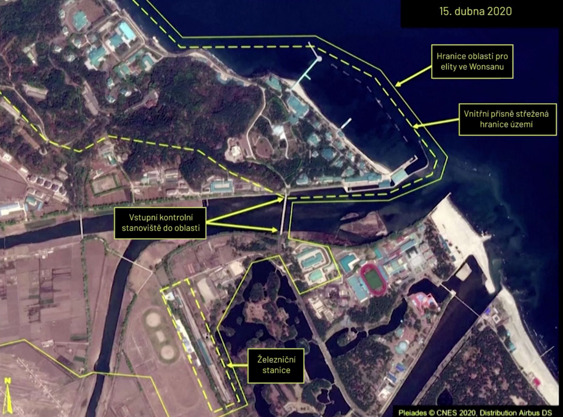 Satelitní fotografie Kimovy rezidence ve Wonsanu - překlad