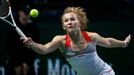 Czech Republic's Katerina Siniakova hits a return against Russia's Anastasia Pavlyuchenkova during their Kremlin Cup semi-finals tennis match in Moscow October 18, 2014.