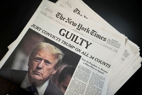 Trump's trial dominates US media.  Pictured is the front page of The New York Times.