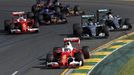 Ferrari F1 driver Sebastian Vettel leads the pack during the start of the Australian Formula One Grand Prix in Melbourne. REUTERS/Jason Reed