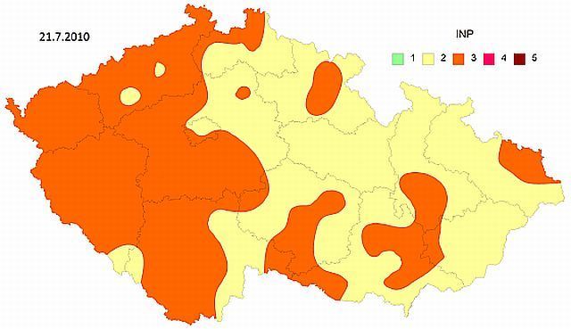 Mapa hrozby požárů 21.7.2010